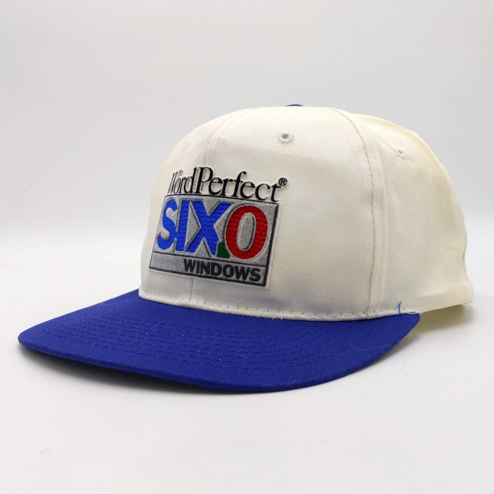 Windows WordPerfect 6.0 Snapback Trucker Hat 1993 Vintage Microsoft White Blue